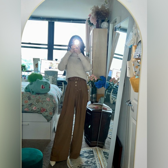 Zimmermann High Waisted Belted Khaki Wide Leg Pants Size 0 - Picture 1 of 8